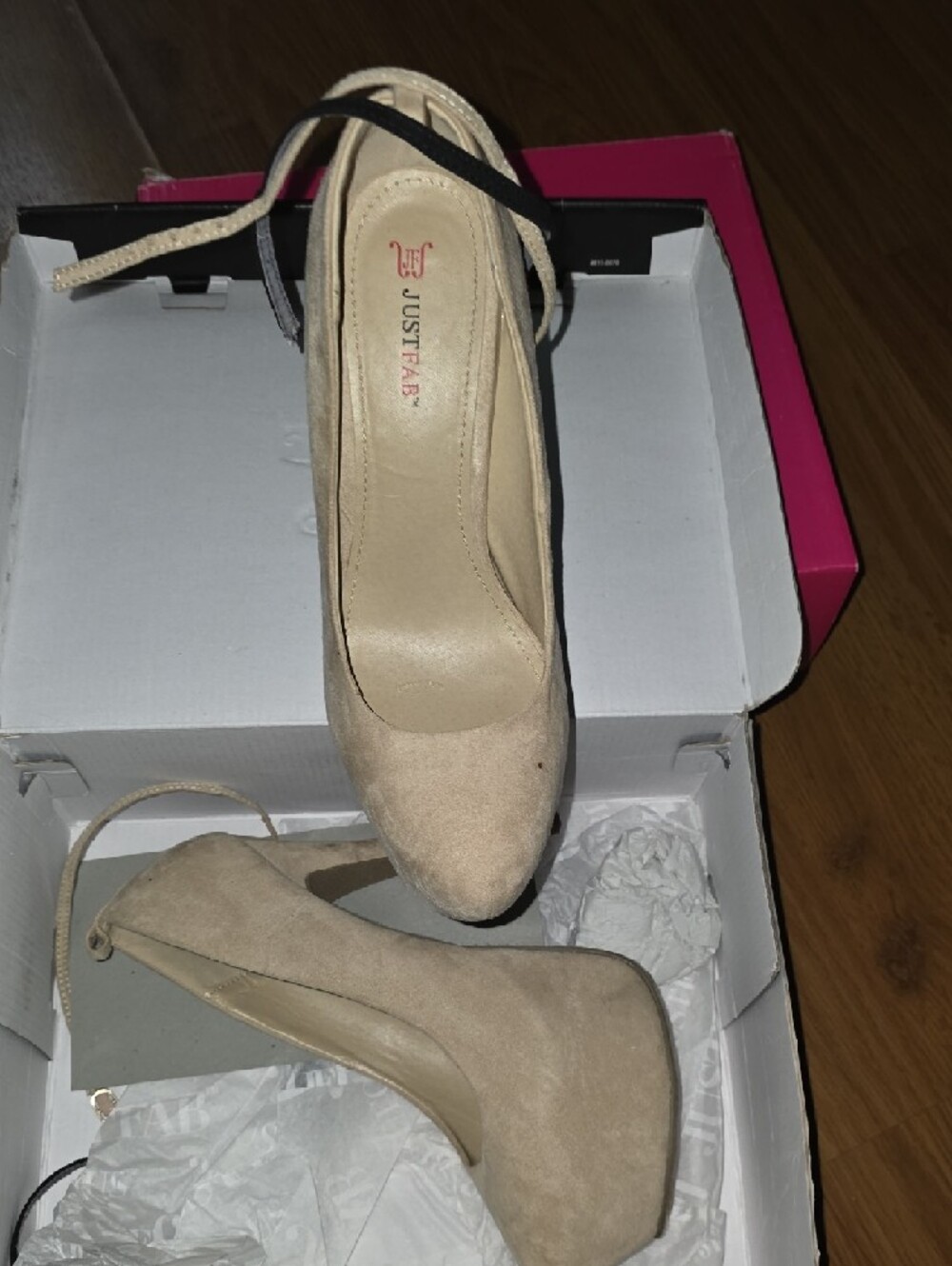 JustFab Taupe Suede Platform Stiletto Heels with Ankle Strap - Picture 5 of 6
